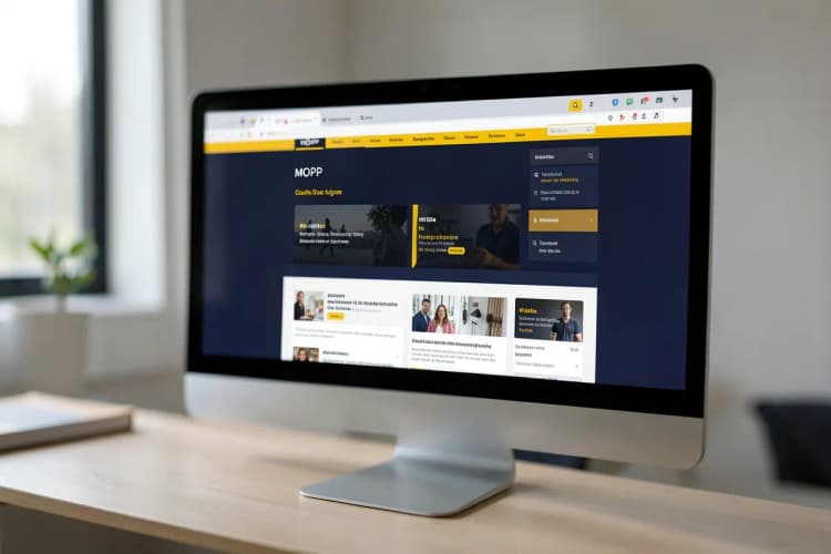 Tela de computador exibindo um site de curso online com a sigla MOPP