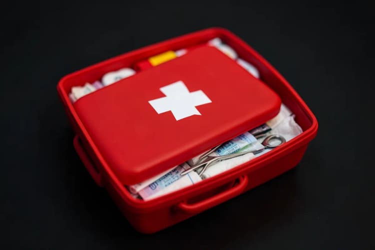 Um kit de primeiros socorros ou equipamento de segurança de um condutor de veículo de emergência